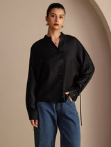 [Musta] SilkSilky-FI Long Sleeve Blouse 004