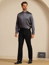 [Tumman Harmaa] SilkSilky-FI Long Sleeve Stand Collar Miesten Paita 008