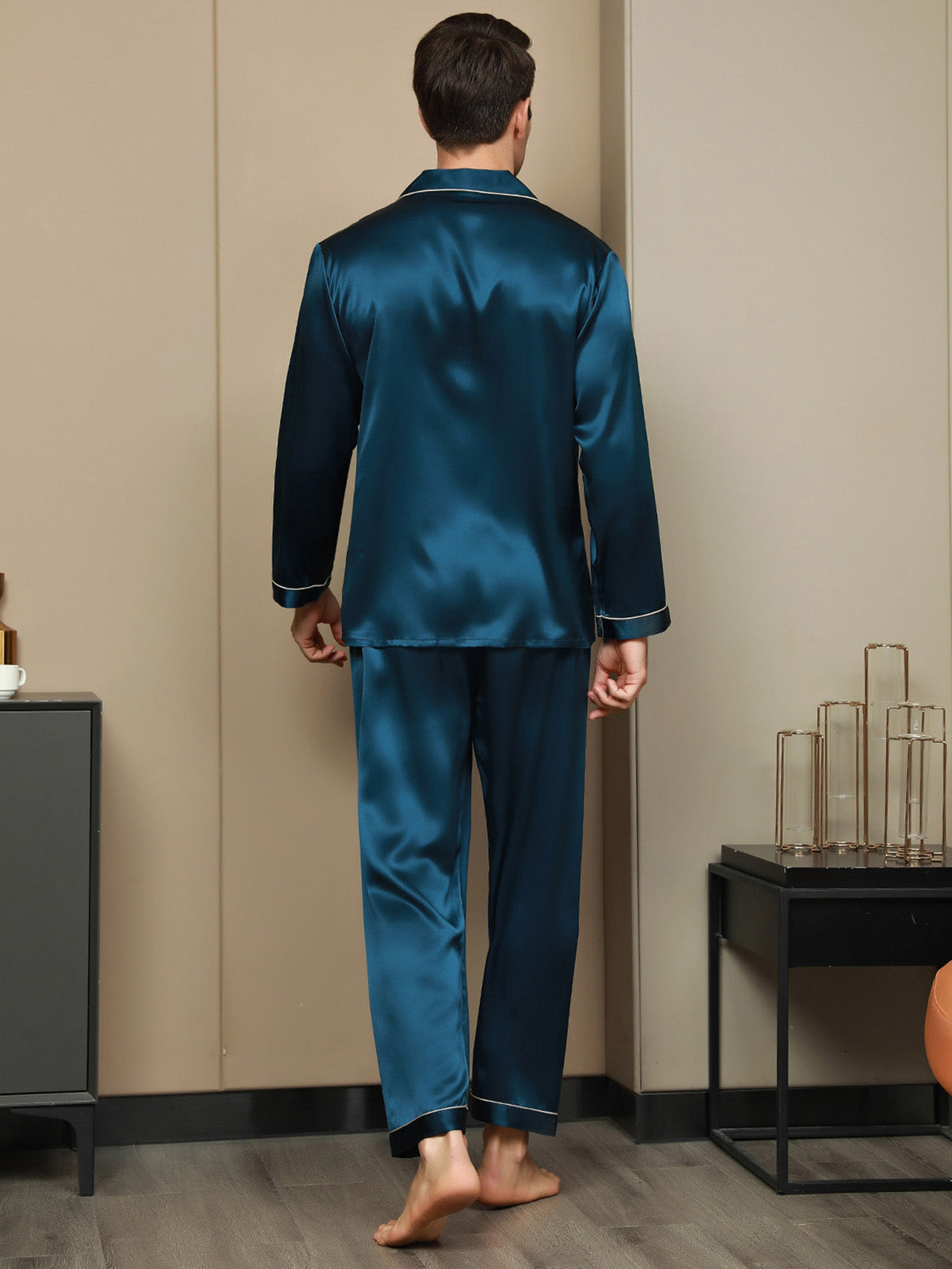 [Sinivihreä] SilkSilky-FI 19Momme Mens Pajamas 002