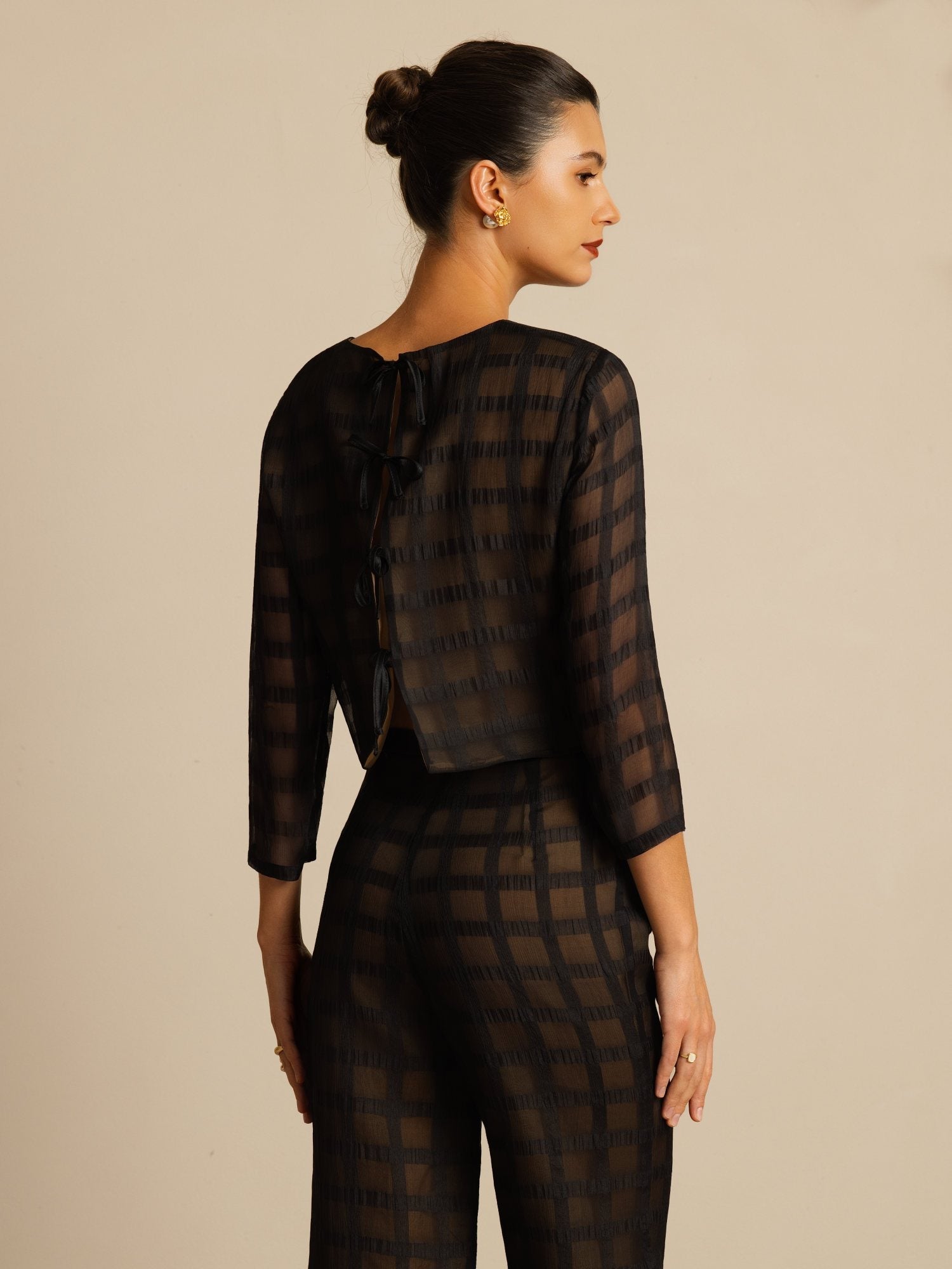 [Musta] SilkSilky-FI Puhdasta Silkkiä Pitkähihainen Pyöreä Pääntie Women''s Outfit Sets 007