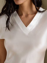 [Valkoinen] SilkSilky-FI Cap Sleeve V Neck Yöpaita 004