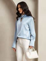 [Harmaansininen] SilkSilky-FI 19Momme Womens Shirt 007