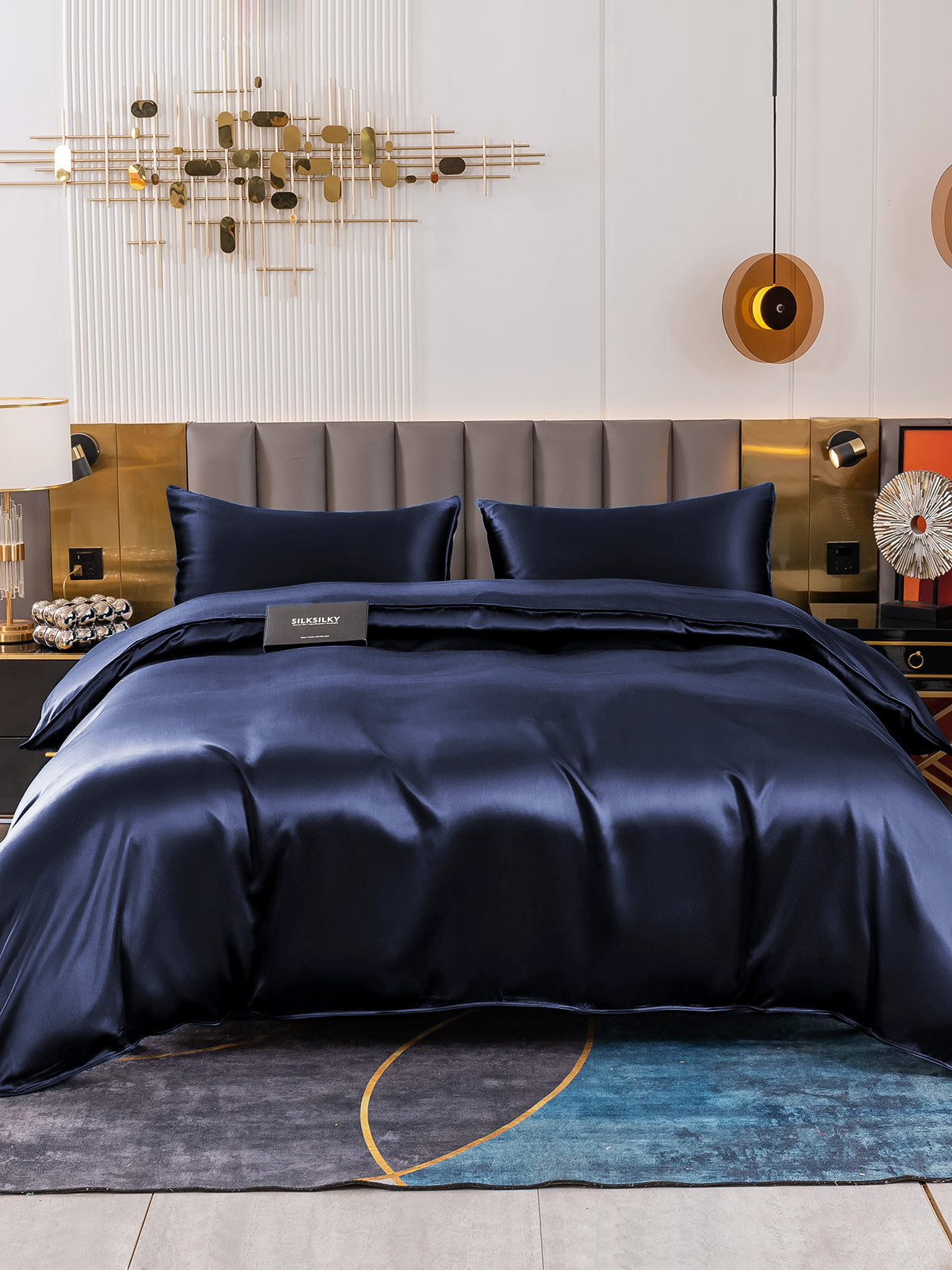 [Tummansininen] SilkSilky-FI 19Momme Bedding Set 002