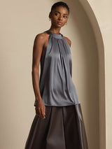 [Tumman Harmaa] SilkSilky-FI Sleeveless Halterneck Naisten T-paita 007
