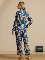 [Navy Lohikäärme] SilkSilky-FI Long Sleeve Notkokaulus Naisten Pyjamat 002