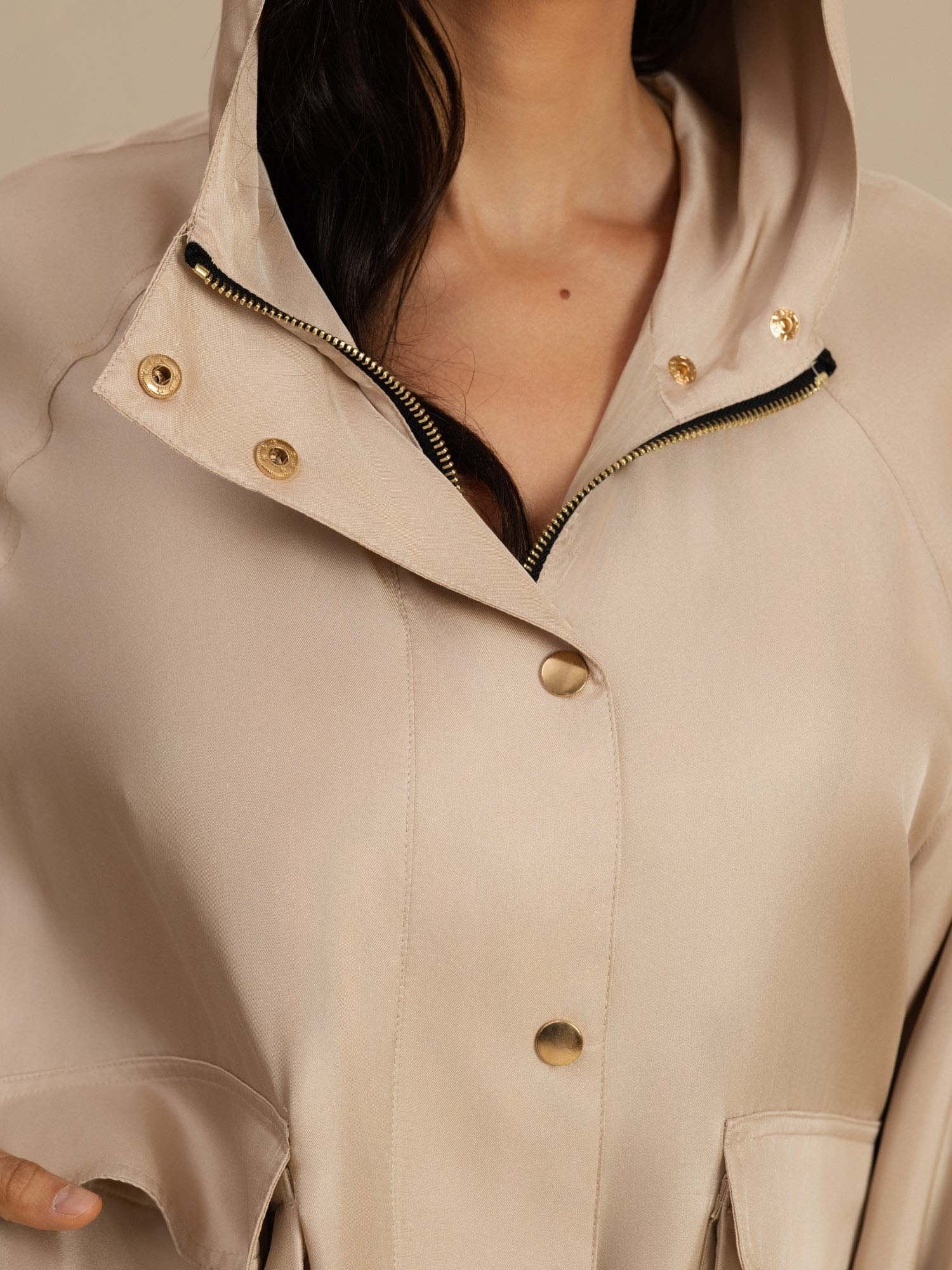 [Tan] SilkSilky-FI Pitkähihainen Korkea Kaulus Naisten Päällysvaatteet 007