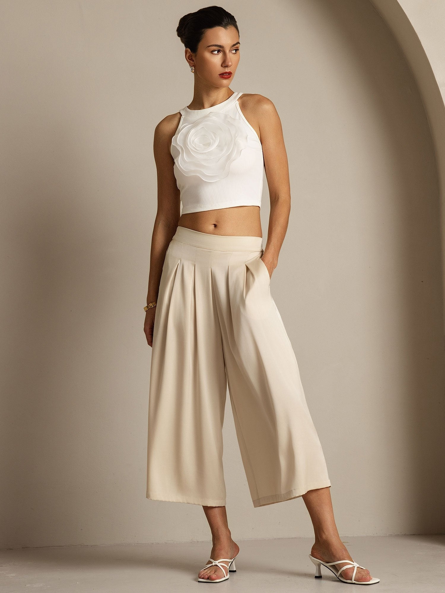 [Beige] SilkSilky-FI 19Momme Womens Pants 007