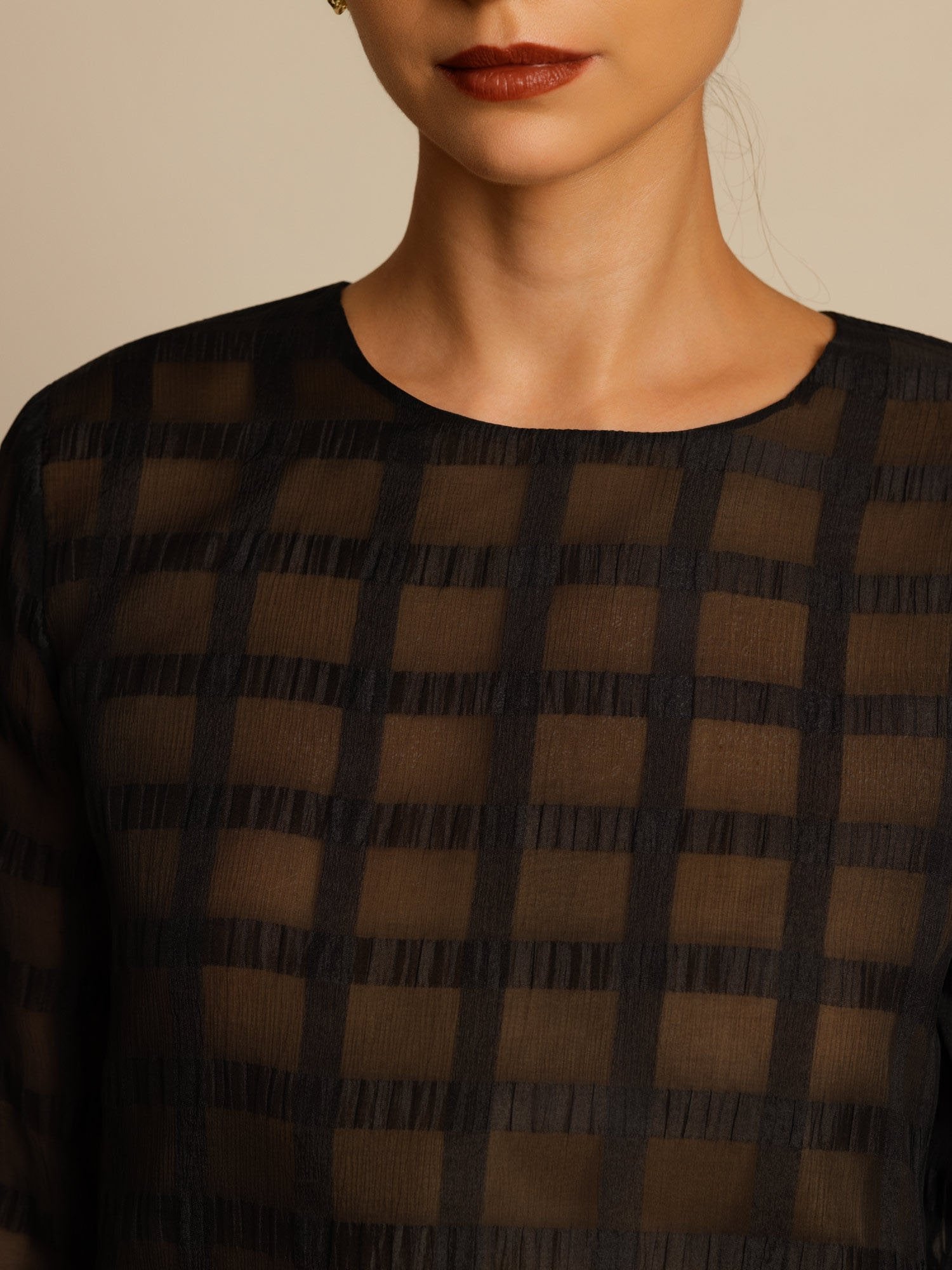 [Musta] SilkSilky-FI Puhdasta Silkkiä Pitkähihainen Pyöreä Pääntie Women''s Outfit Sets 004