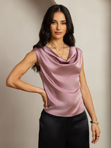 [Vaalean Mauve] SilkSilky-FI Cap Sleeve Cowl Neck Naisten T-paita 001