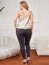 [Beige] SilkSilky-FI Spagettihihna V Pääntie Plus-koon Camisole Top 002