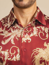 [Viininpunainen Lohikäärme] SilkSilky-FI Long Sleeve Lapel Collar Miesten Paita 005