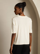 [Beige] SilkSilky-FI Half Sleeve Crew Neck Naisten T-paita 002