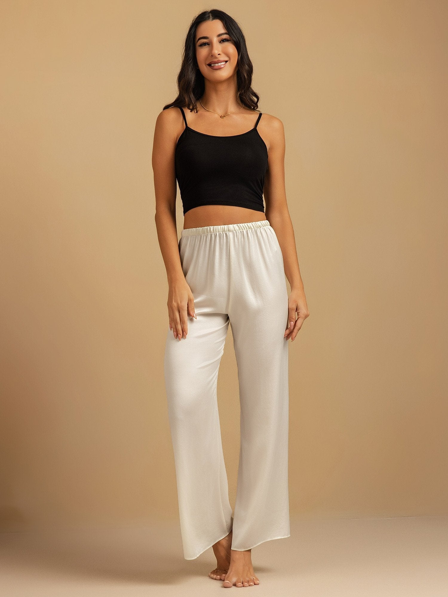 [Valkoinen] SilkSilky-FI 19Momme Womens Sleep Bottoms 006,