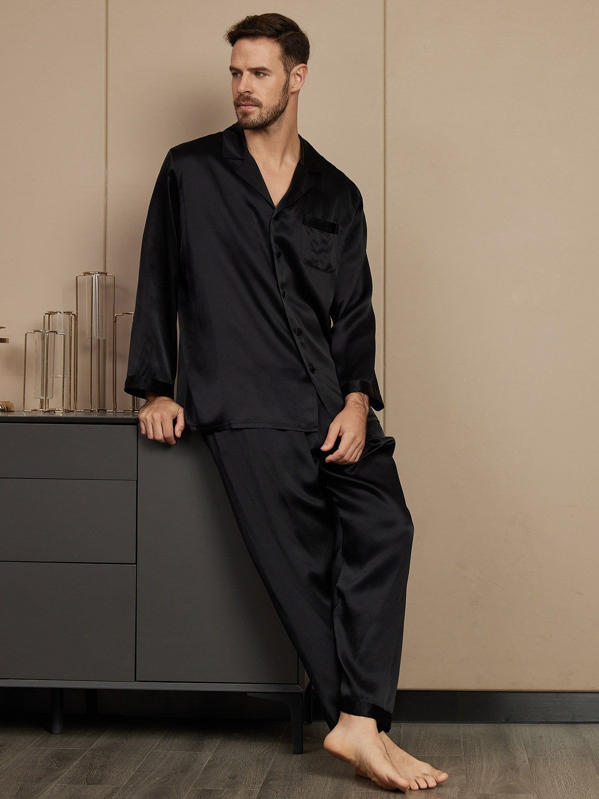 [Musta] SilkSilky-FI Mens Pajamas 004