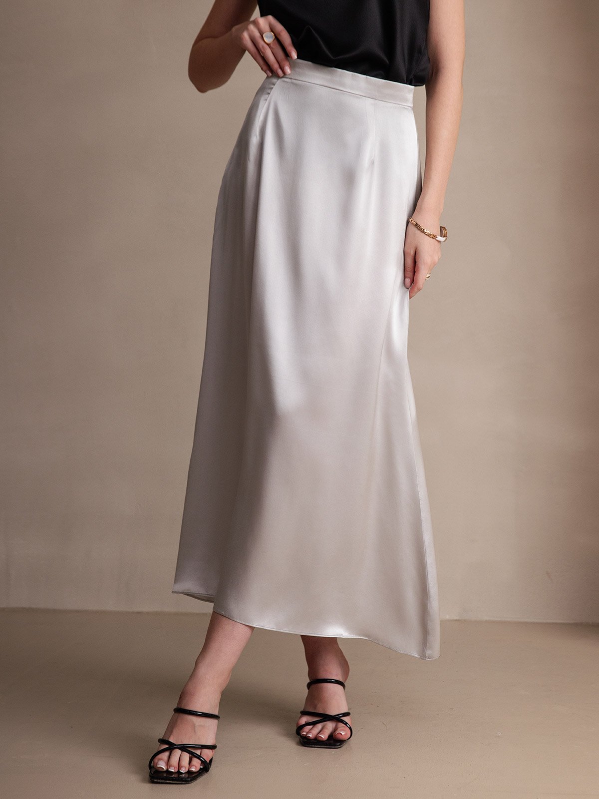 [Vaalean Harmaa] SilkSilky-FI 19Momme Silk Skirt 003
