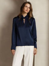 [Tummansininen] SilkSilky-FI 19Momme Womens Shirt 005