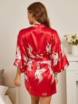 [Tummanpunainen] SilkSilky-FI 3/4 Sleeve Naisten Aamutakki 002