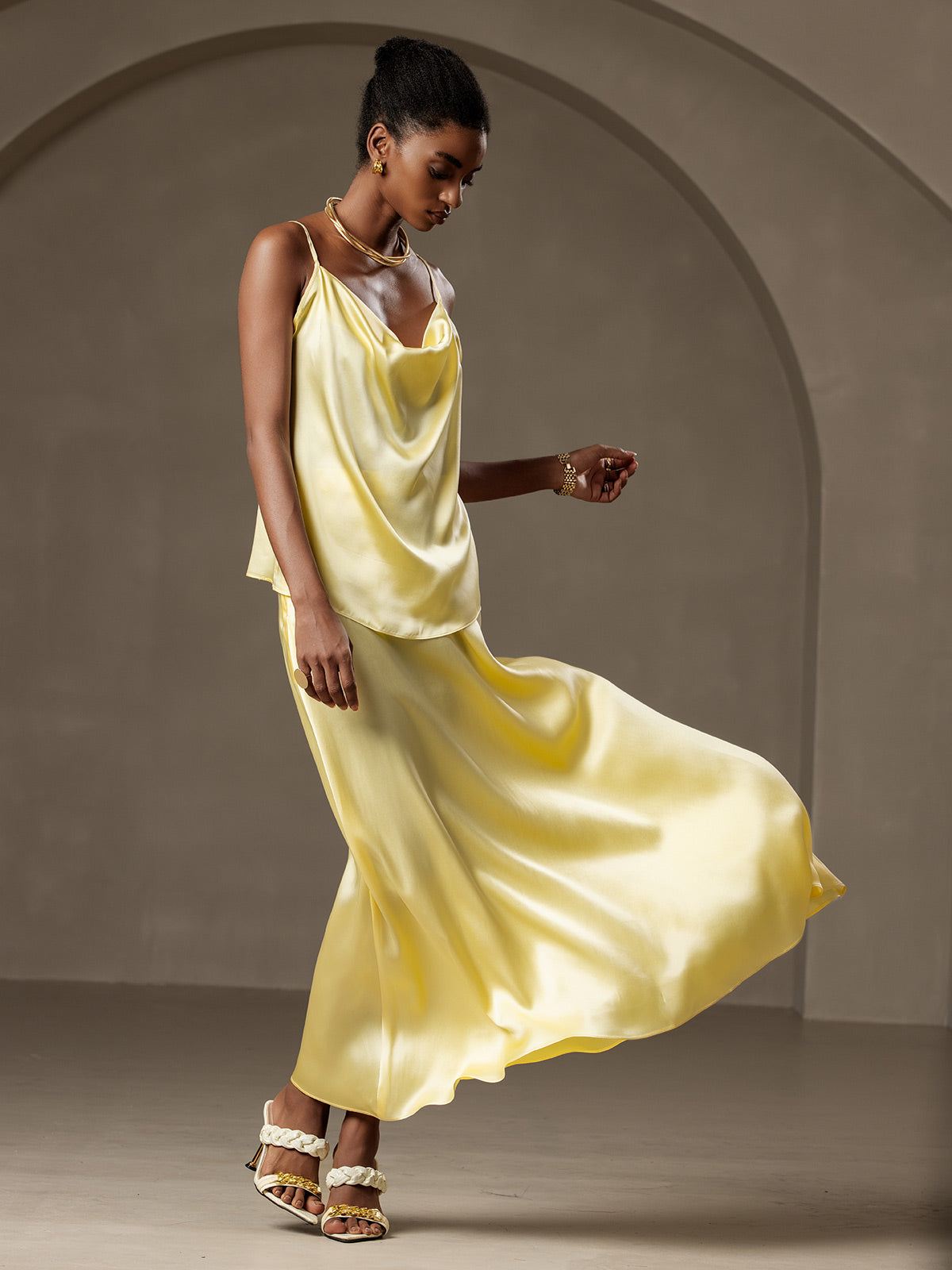 [Vaaleankeltainen] SilkSilky-FI 19Momme Skirt 006
