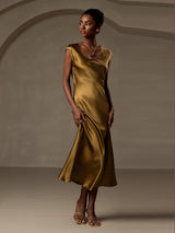 [Ruskea] SilkSilky-FI Cap Sleeve Scoop Neck Mekko 006