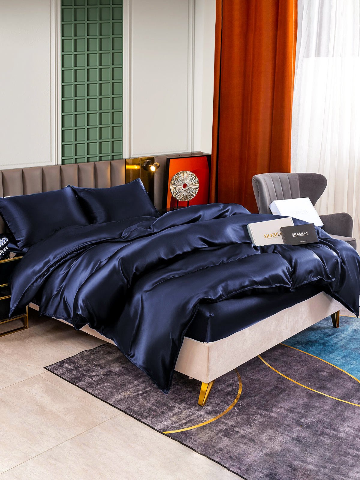 [Tummansininen] SilkSilky-FI 25Momme Bedding Set 002
