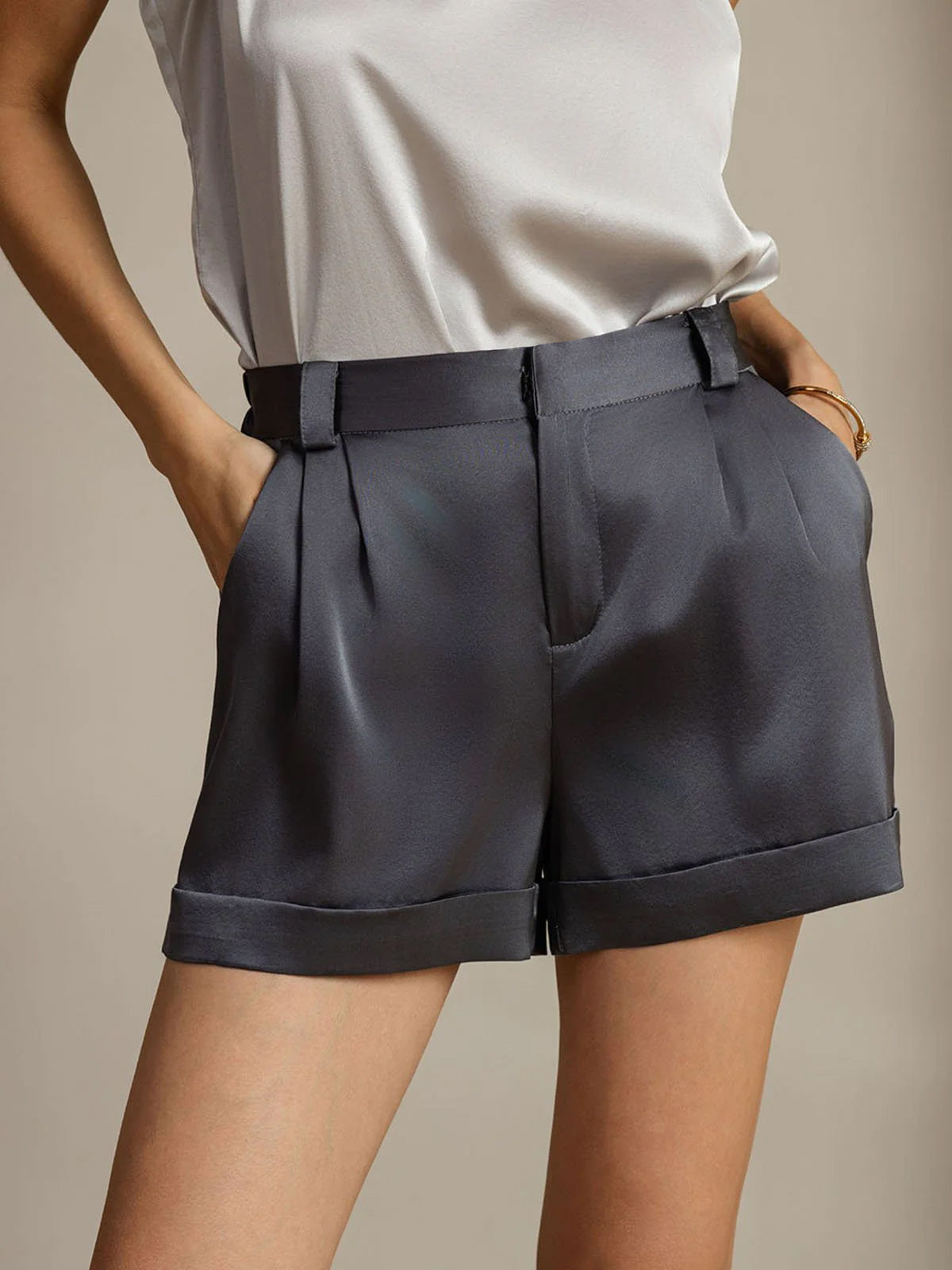 [Tumman Harmaa] SilkSilky-FI 19Momme Womens Shorts 001