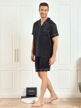 [Musta] SilkSilky-FI Short Sleeve Notkokaulus Miesten Pyjamat 004