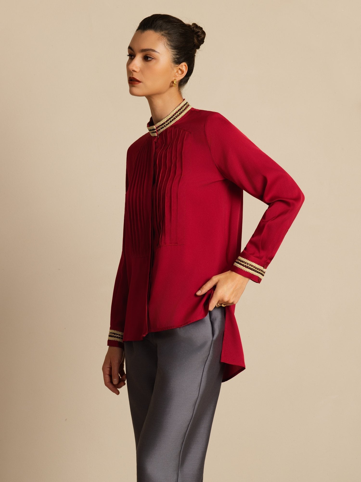 [Viini] SilkSilky-FI 19Momme Silkki Pitkähihainen Pystykaulus Pusero 005