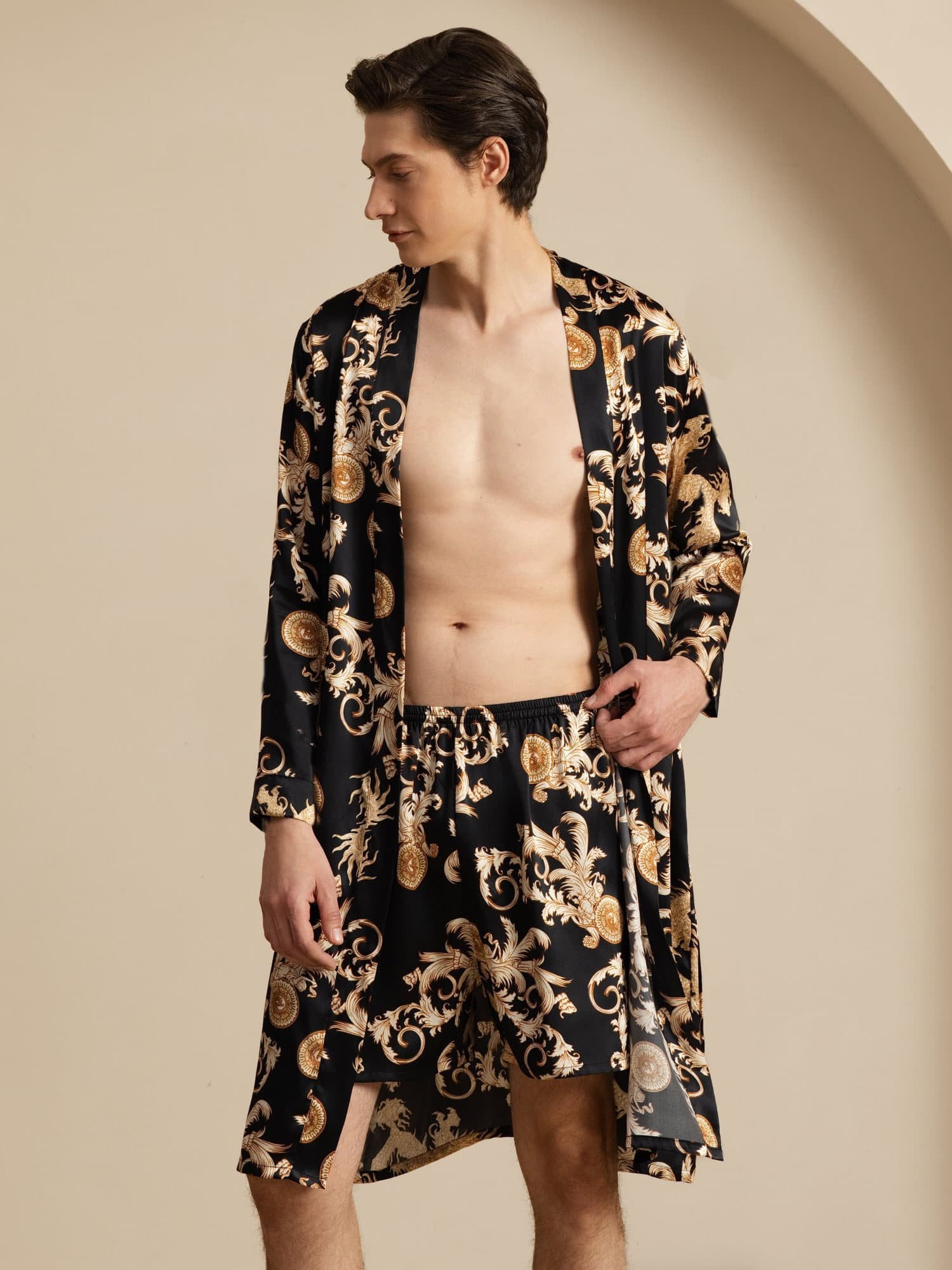 [Musta Lohikäärme] SilkSilky-FI Long Sleeve Miesten Pyjamat 002