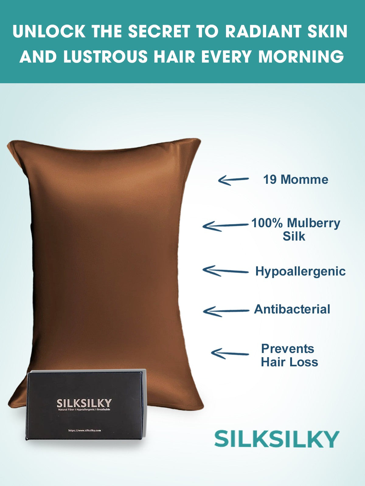 SilkSilky-FI 19Momme Pillowcase Kahvi 002