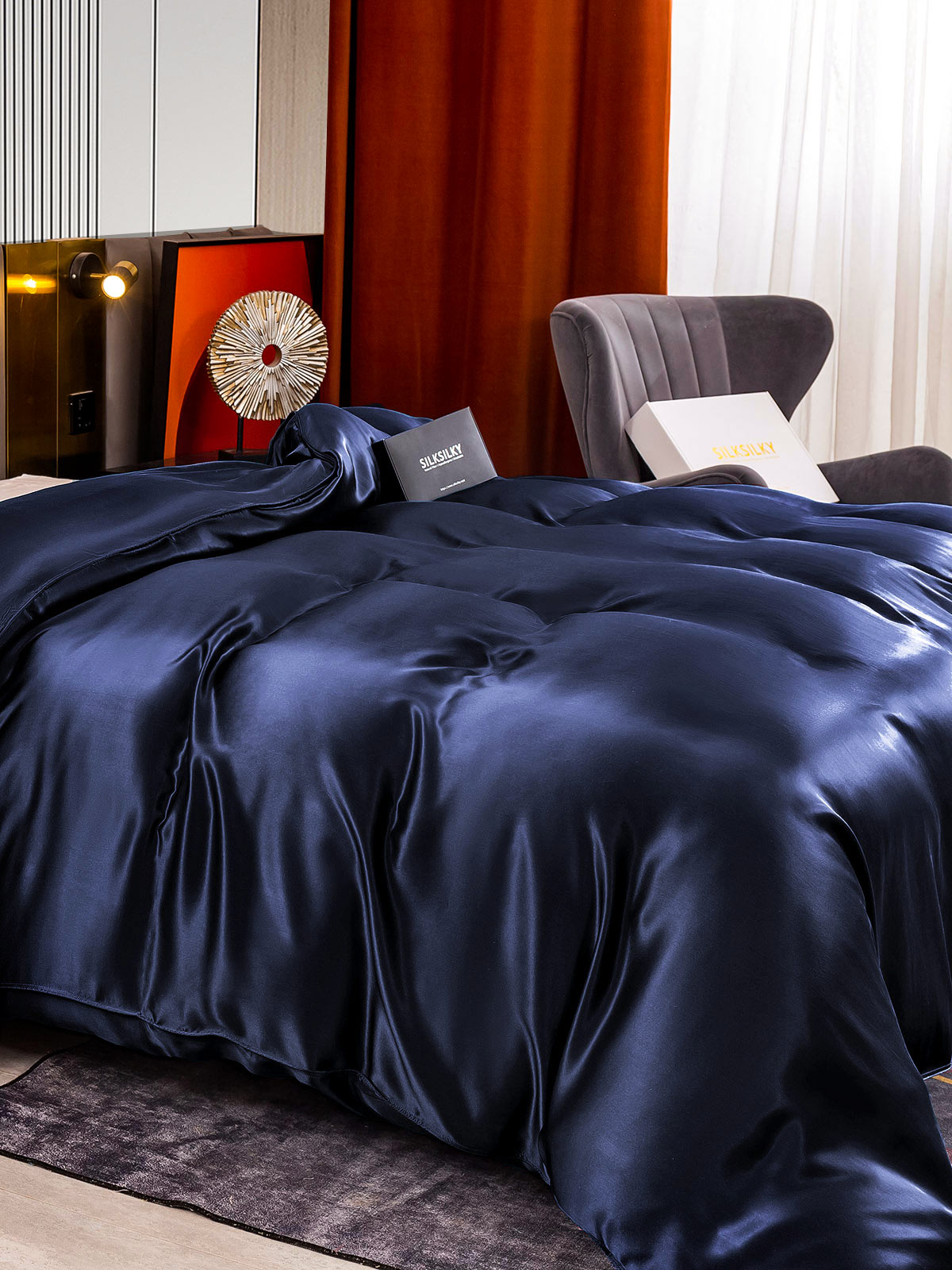 [Tummansininen] SilkSilky-FI 22Momme Duvet Cover 004