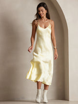 [Vaaleankeltainen] SilkSilky-FI Spaghetti Strap V Neck Mekko 006