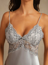 [Harmaansininen] SilkSilky-FI Spaghetti Strap Deep V Neck Yöpaita 005