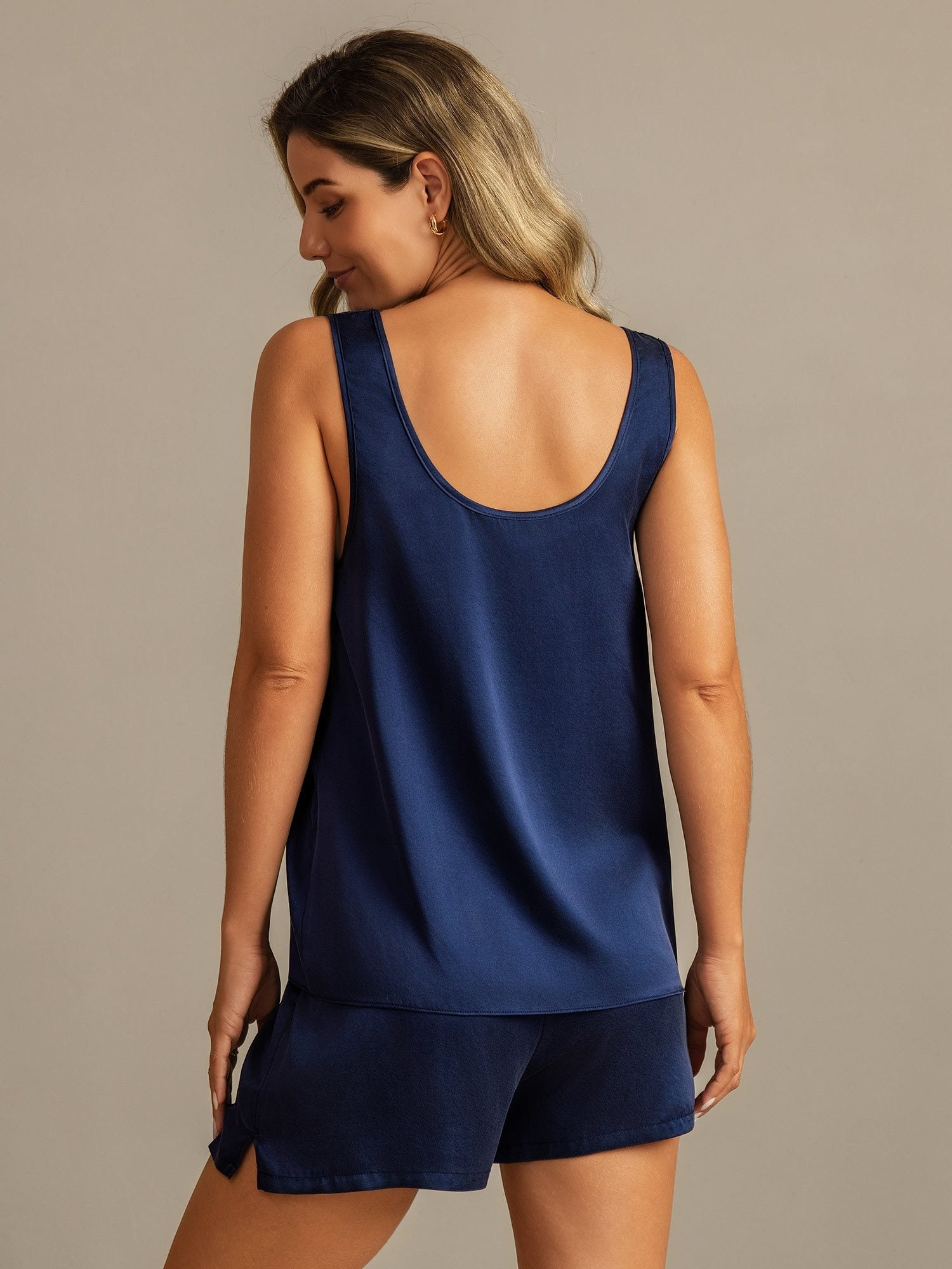 [Tummansininen] SilkSilky-FI 19Momme Womens Pajamas 002