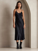 [Musta] SilkSilky-FI Spaghetti Strap V Neck Mekko 005