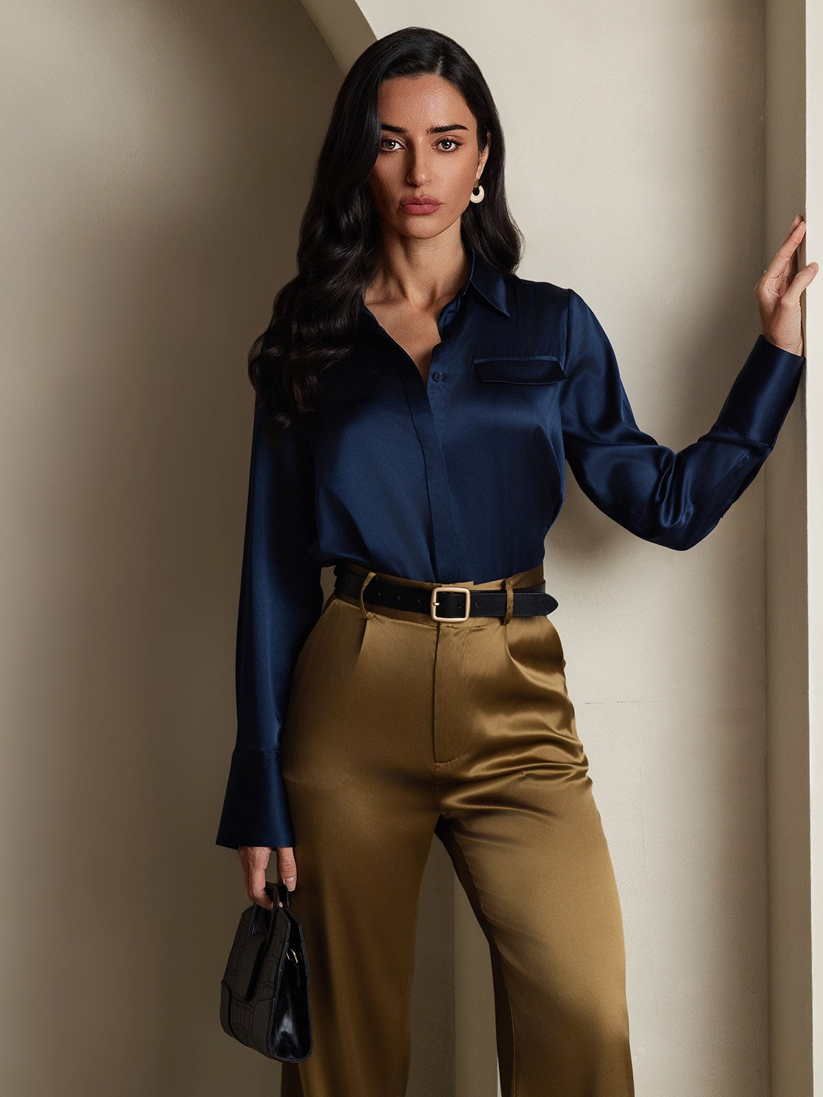 SilkSilky-FI 19Momme Womens Shirt Tummansininen 006