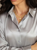 [Vaalean Harmaa] SilkSilky-FI Long Sleeve Lapel Collar Naisten paita 006