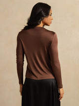 [Kahvi] SilkSilky-FI Long Sleeve Crew Neck Naisten T-paita 002