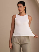[Valkoinen] SilkSilky-FI Sleeveless Round Neck Camisole Top 004