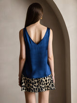 [Tummansininen] SilkSilky-FI Sleeveless V Neck Camisole Top 002