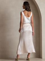 [White] SilkSilky  19Momme Stretch Silk Charmeuse Sleeveless Scoop Neck Camisole Top 004