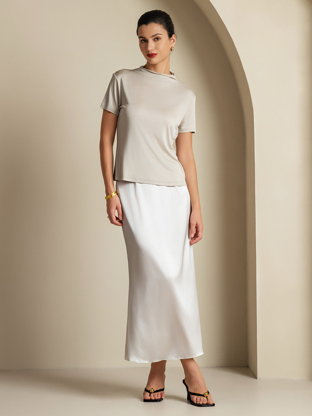 [Vaalean Harmaa] SilkSilky-FI 19Momme Skirt 007
