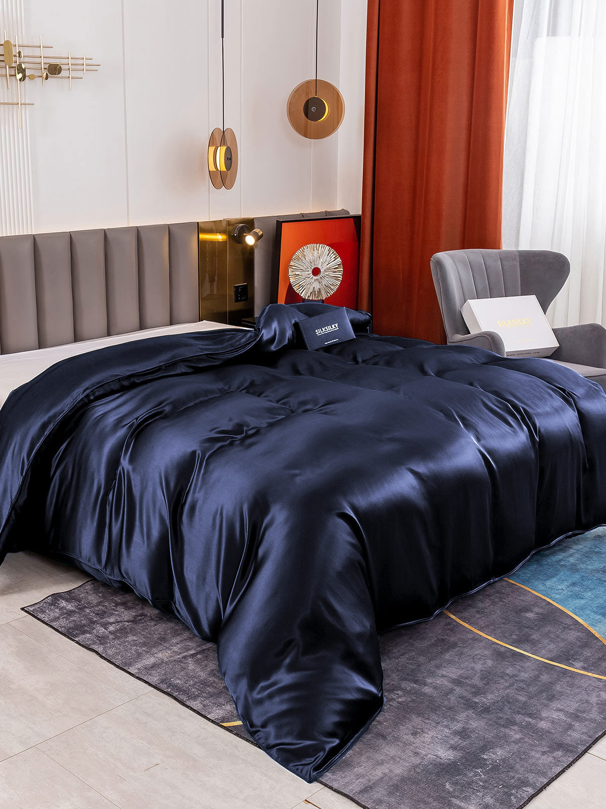 [Tummansininen] SilkSilky-FI 19Momme Duvet Cover 001