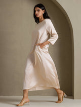 [Beige] SilkSilky-FI 3/4 Sleeve Round Neck Mekko 007