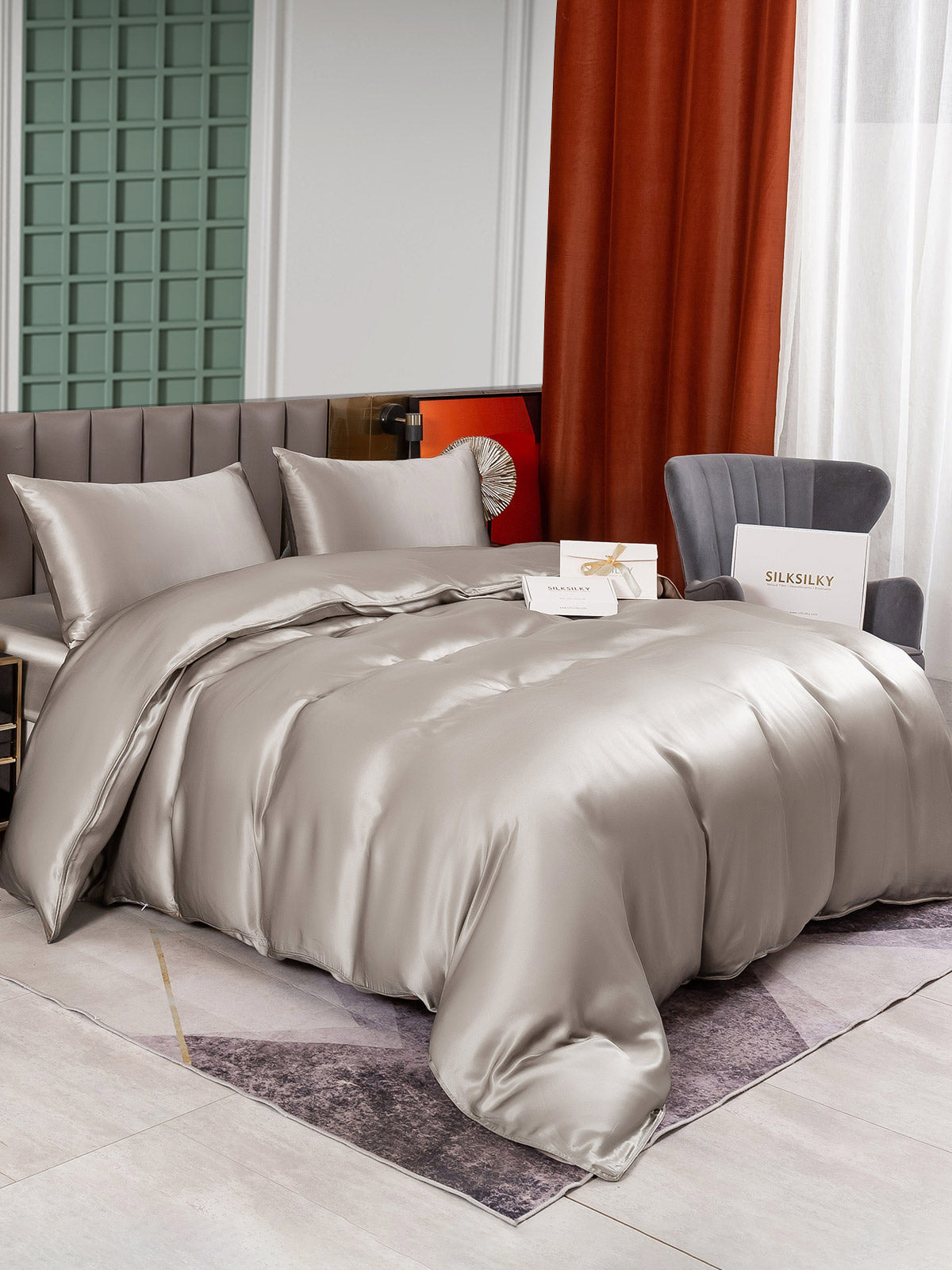 [Harmaa] SilkSilky-FI 25Momme Bedding Set 005