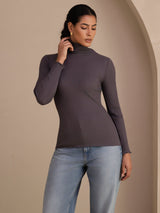 [Tumman Harmaa] SilkSilky-FI Long Sleeve Turtle Neck Naisten T-paita 003