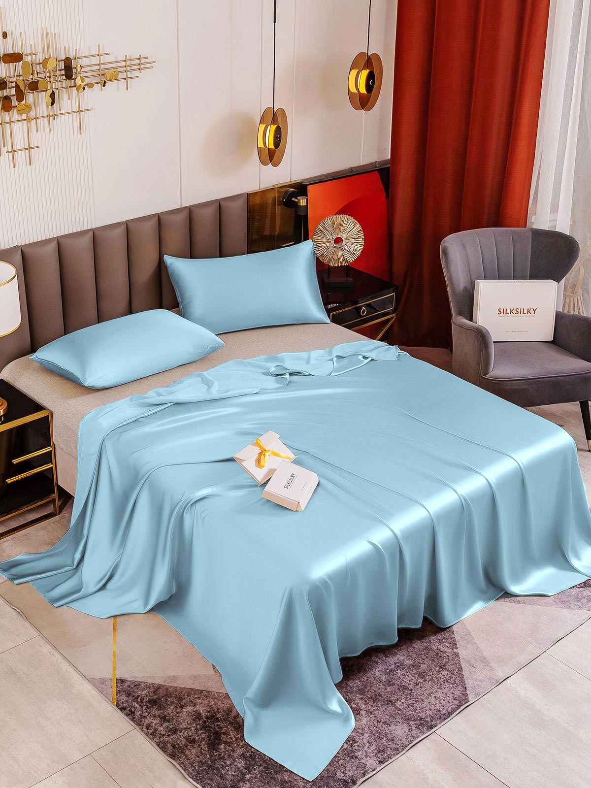 [Vaaleansininen] SilkSilky-FI 19Momme Bedding Set 001