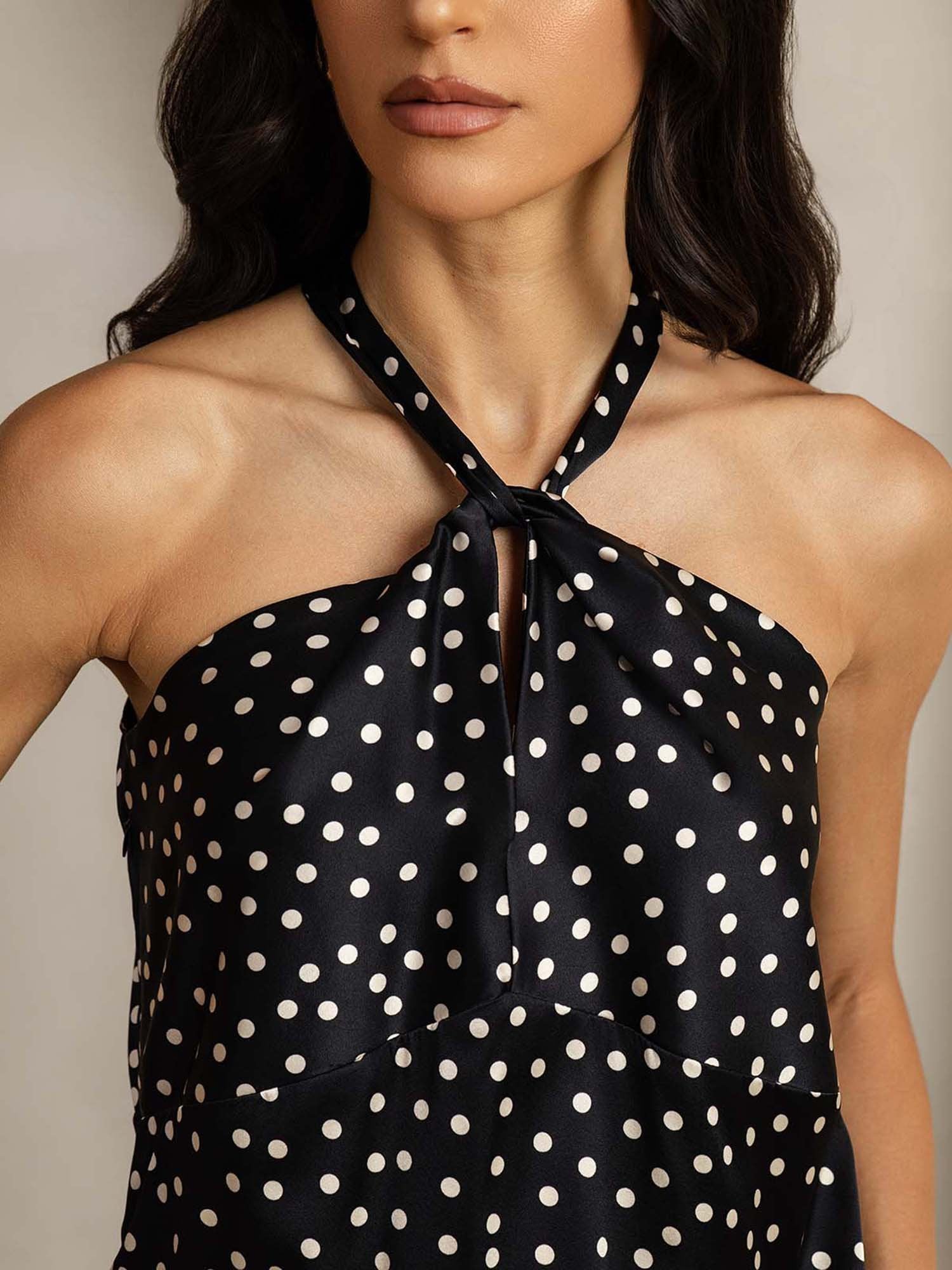 [Pilkkukuvio] SilkSilky-FI 19Momme Halter Neck Naisten T-paita 005