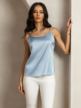 [Harmaansininen] SilkSilky-FI 19Momme Spagettihihna Syvä Pyöreä Pääntie Camisole Top 004