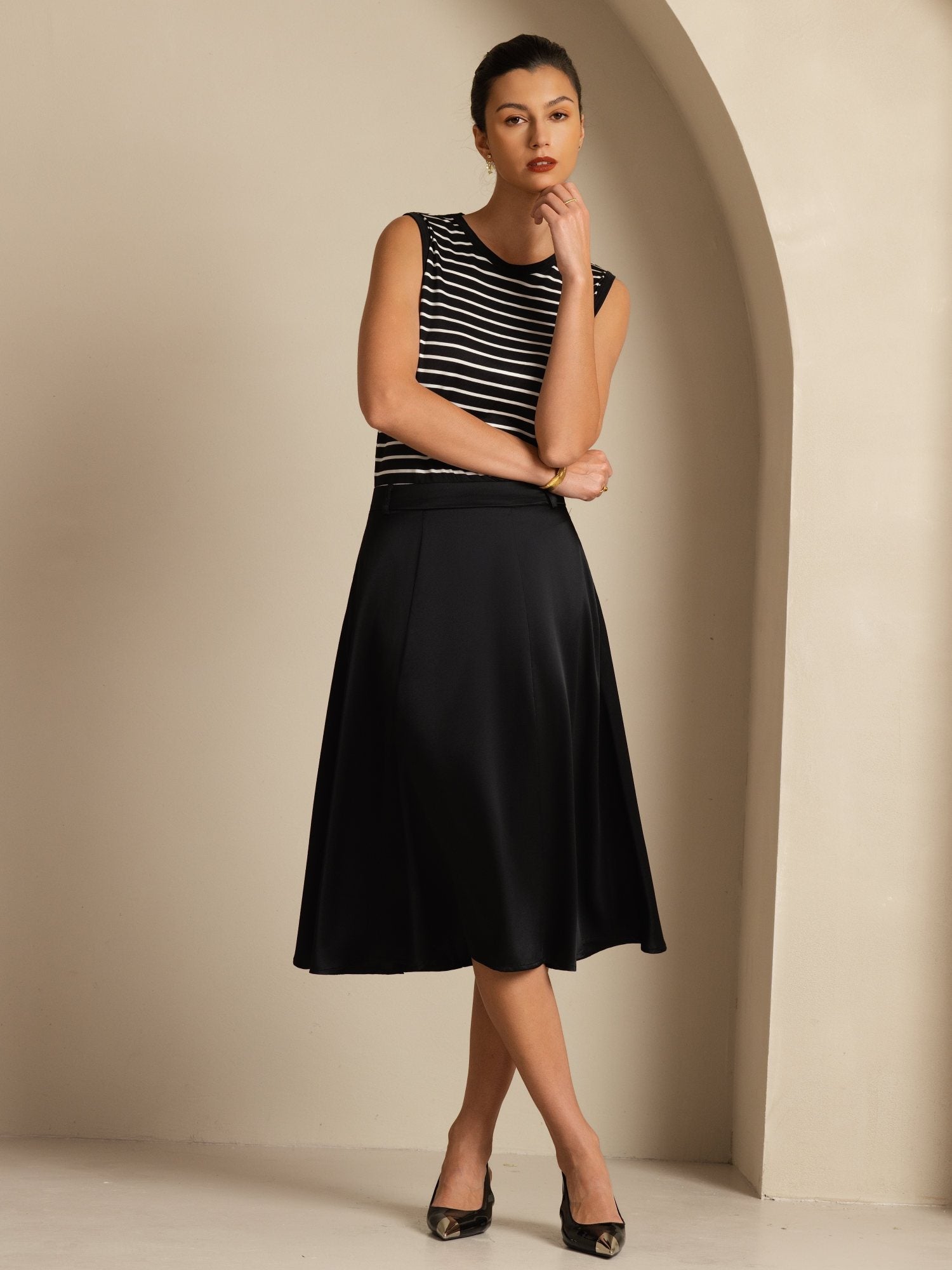 [Musta] SilkSilky-FI 19Momme Silkki Skirt 006