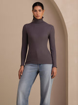 [Tumman Harmaa] SilkSilky-FI Long Sleeve Turtle Neck Naisten T-paita 004